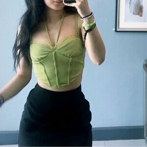 Green strappy tank crop top